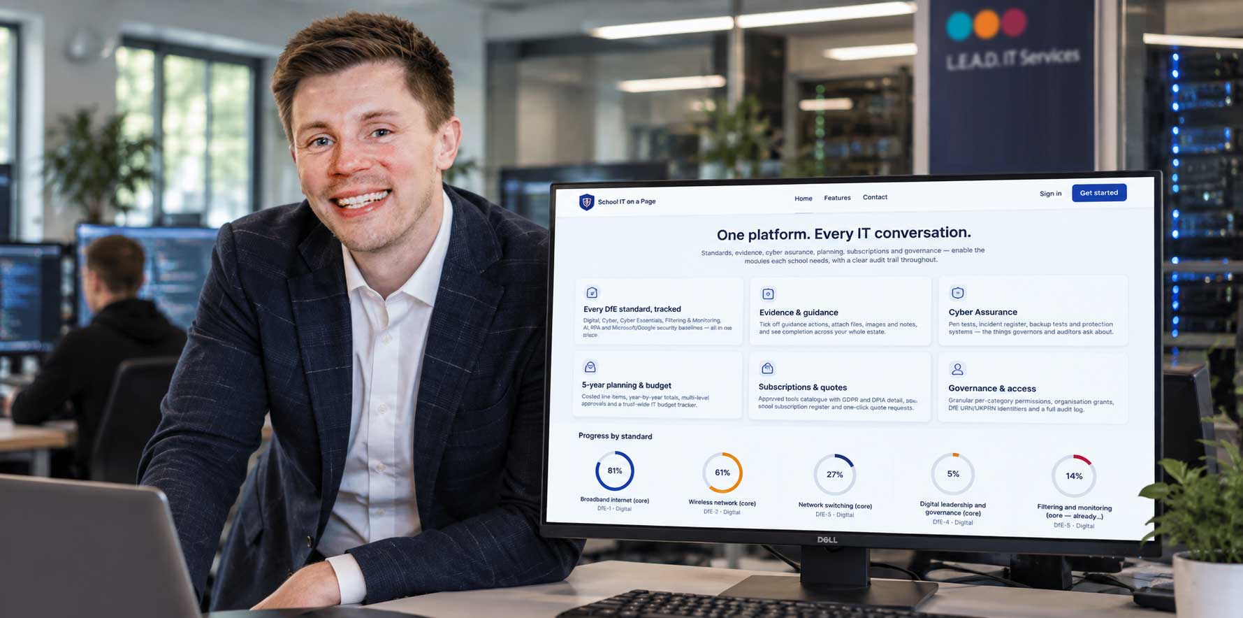 Lee Jepson of L.E.A.D. IT Services with the School IT on a Page DfE standards tracker